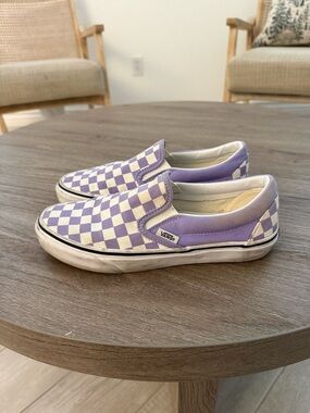 Vans Slip-On Checkerboard Sneakers - Lavender and White